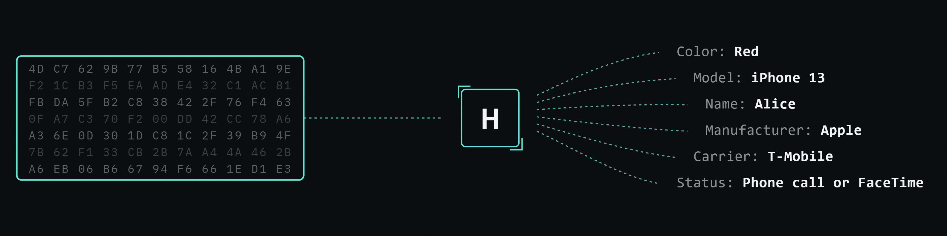 Diagram of Hullistic's signal-parsing technology resolving raw signal data into structured output